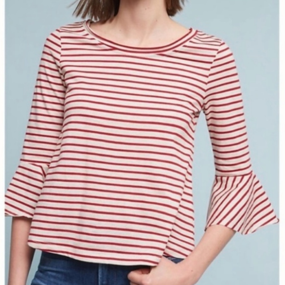 Anthropologie Deletta Stripe Bell Sleeve Top